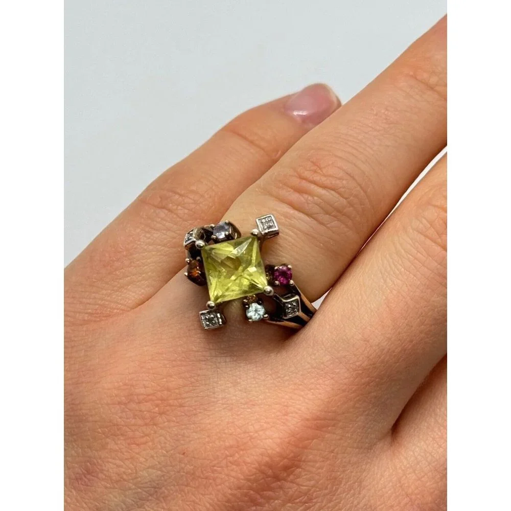 925 STERLING SILVER SLV TOURMALINES & DIAMONDS RING SIZE 5.5